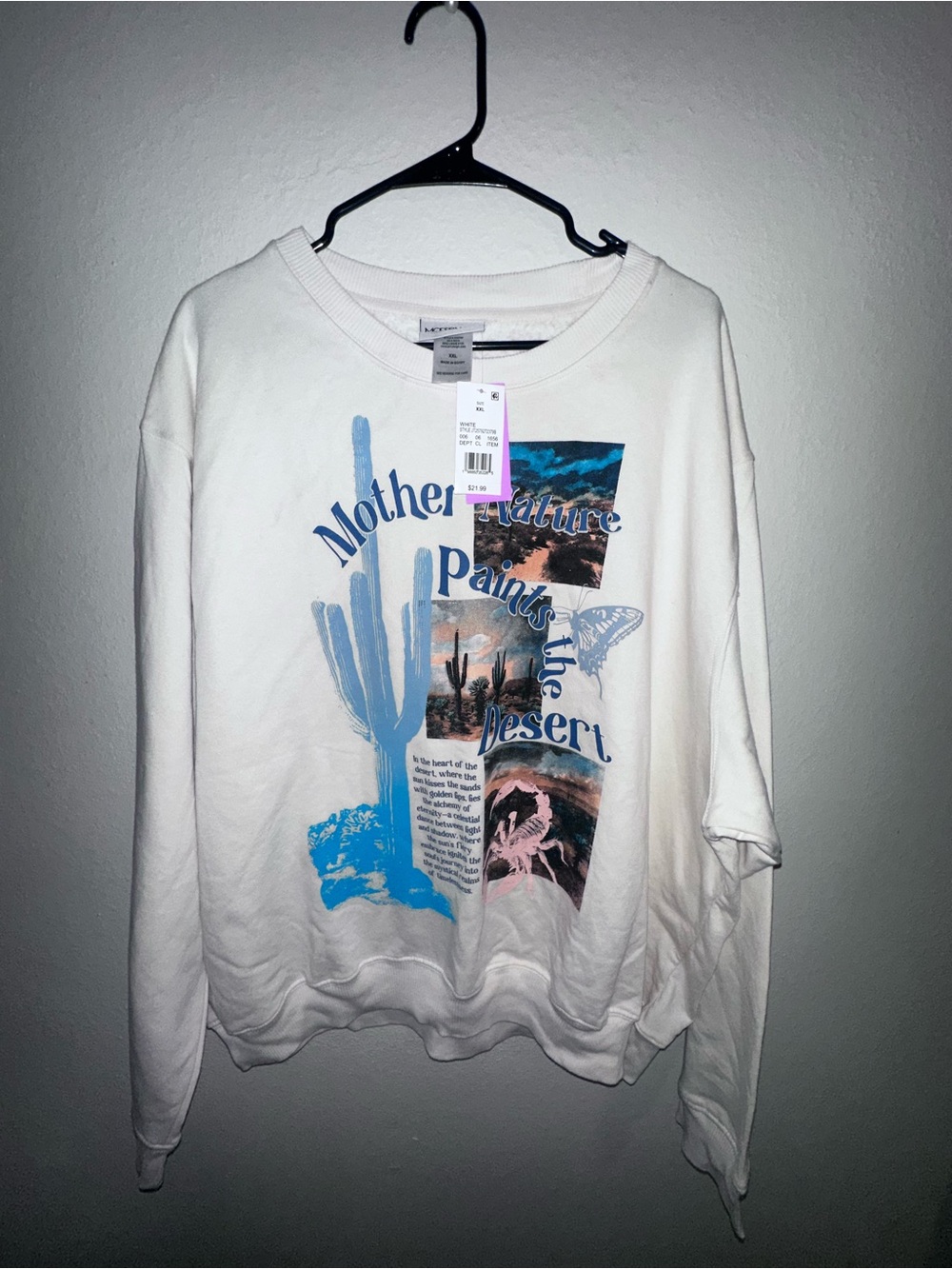 Modern Lux White Graphic Crewneck with Blue & Pink Desert Print